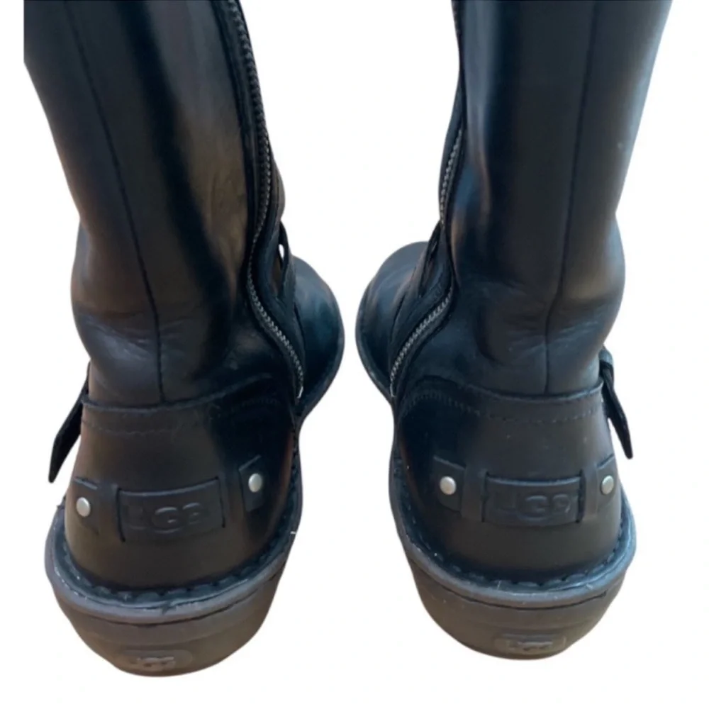 UGG Tupelo Black Leather Riding Boots Moto Buckle Women’s Size 7